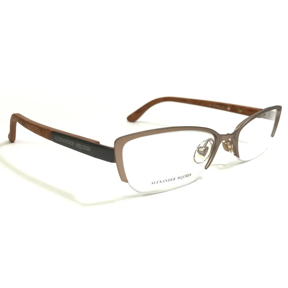 Alexander McQueen Eyeglasses Frames AMQ4183 WCX Matte Gold Brown Wood 53-18-135